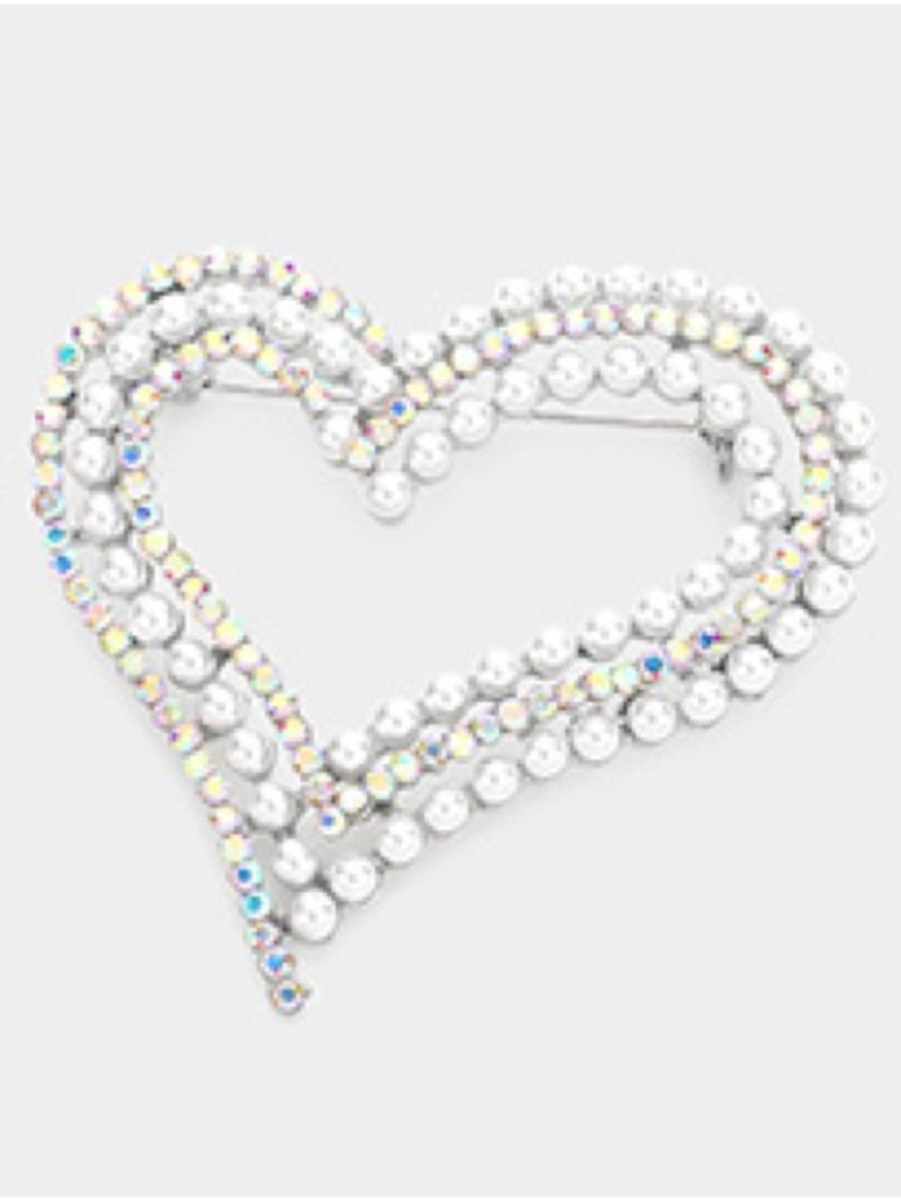 Crystal Heart Brooch Pin - Iridescent and White